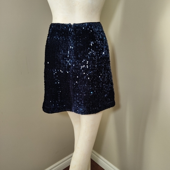 Joie Sequin Mini Skirt Navy Blue L NWOT NEW - Picture 3 of 6